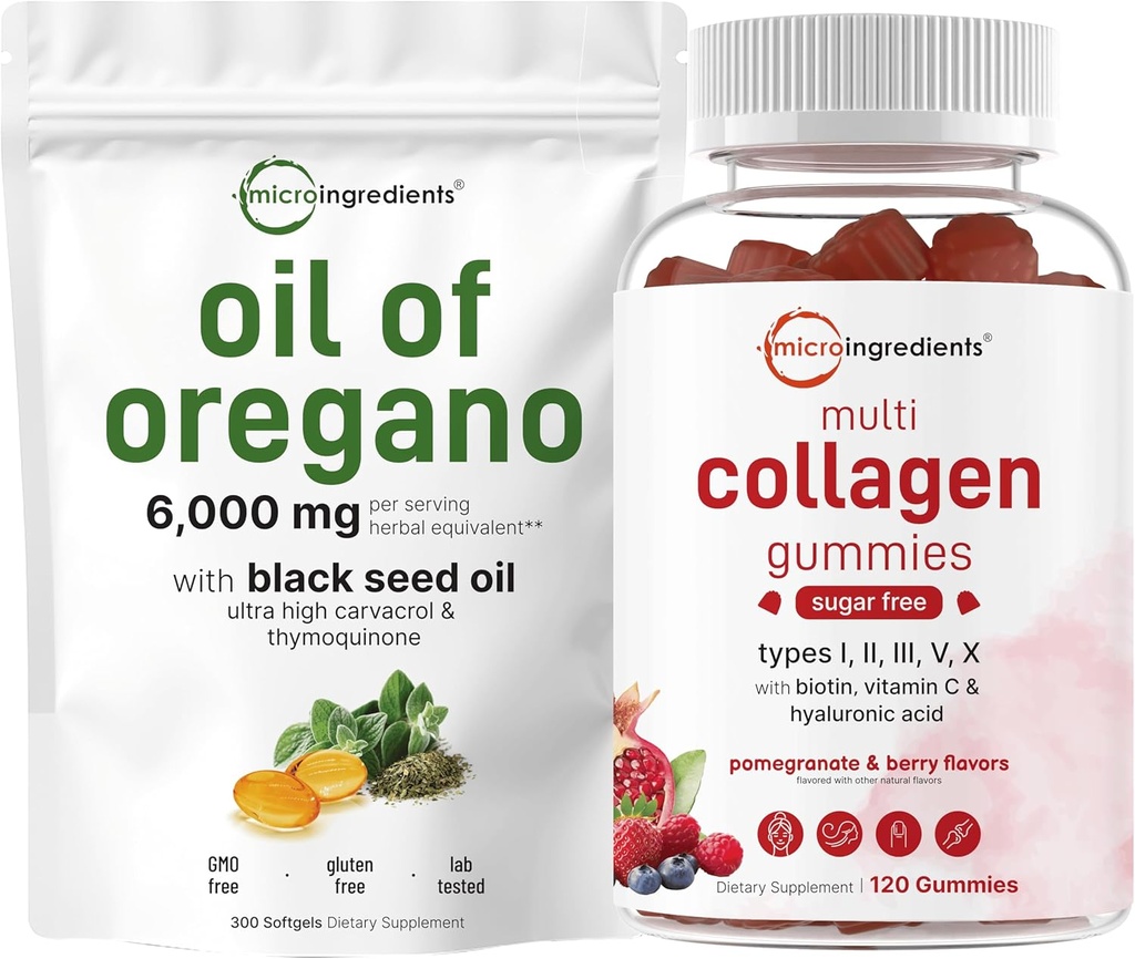 Mikro sestavine Olje Origano Softgels 6.000mg na Serving & Multi Collagen Peptides Gumies paket 