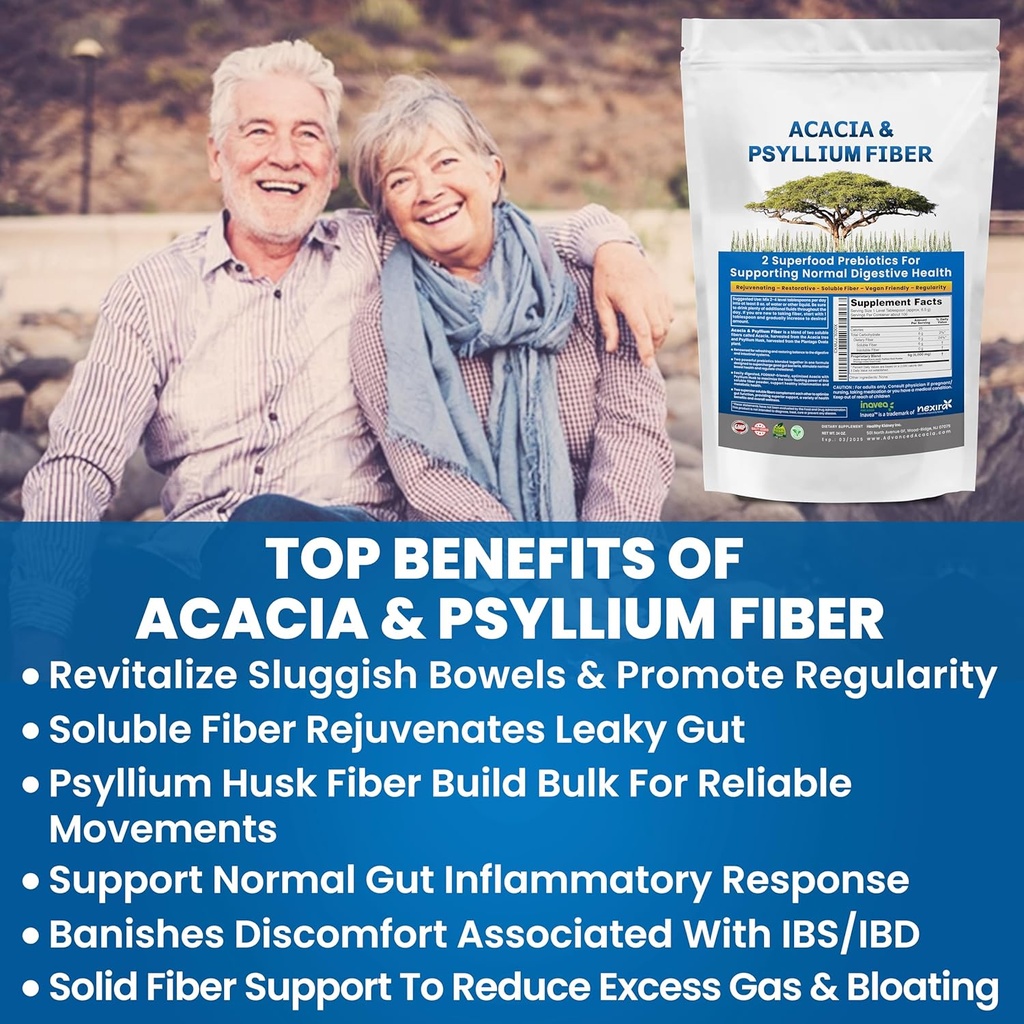 Ledvica Obnavljanje organska Acacia & Psyllium Husk Fiber Powder - Prebiotic & Natural dodatek - Topen Acacia & Psyllium Husk Powder - 1,5 lbs (48oz), 2 pakiranja
