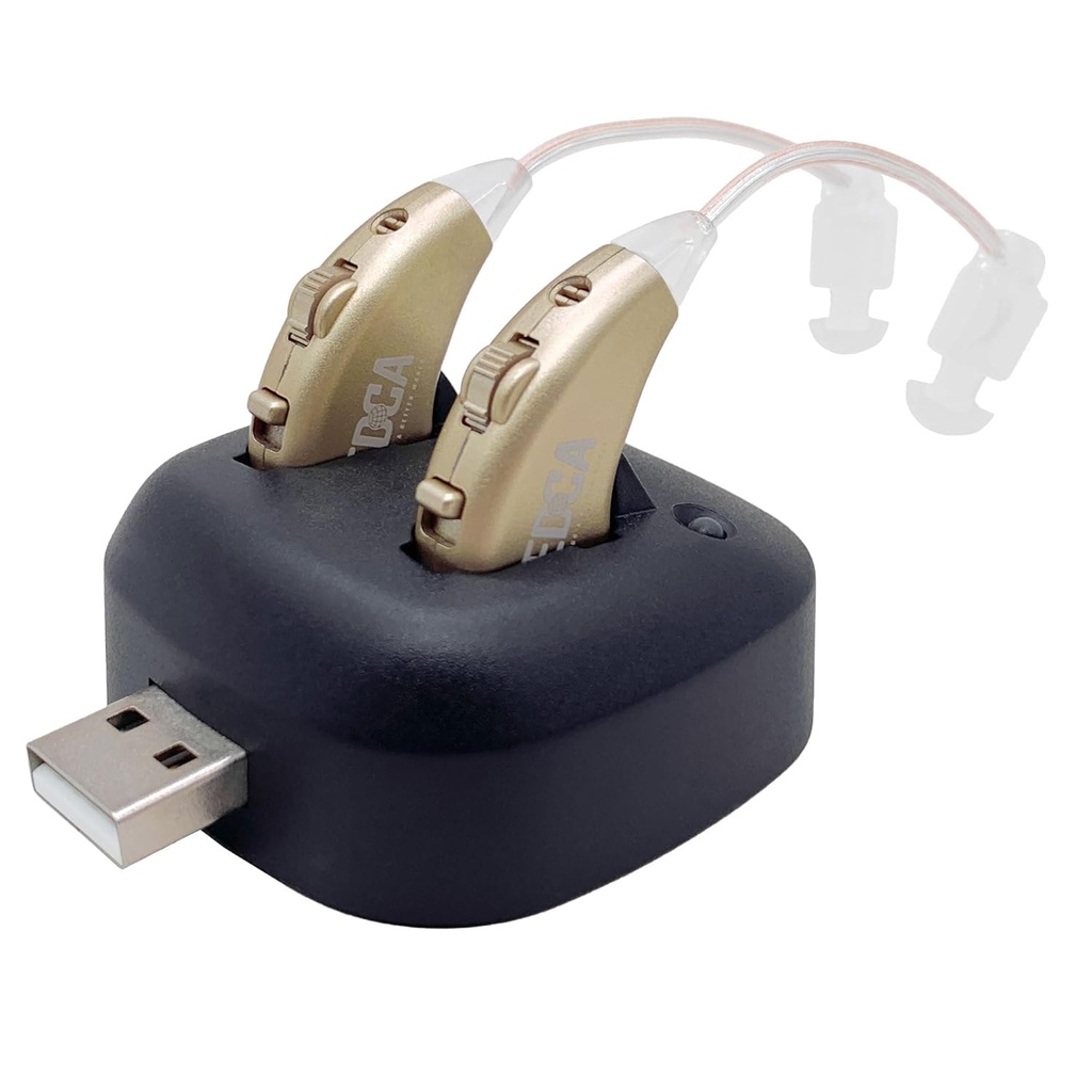 Ojačevalniki digitalnega sluha - Ojačevalniki BTE Ojačevalnik osebnega zvoka Par z USB dokom - Premium zlato za ušesom Ojačevanje - by NewEar