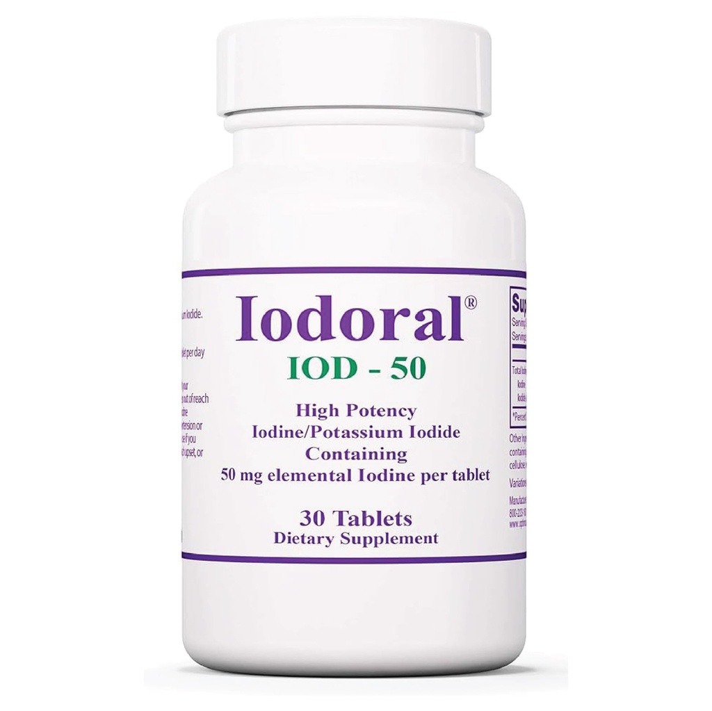 Optimox Iodoral 50 mg dodatek - tablete kalijeve jodide, podpora ščitnici, Dnevni vitamini in minerali, Lugol je jodin rešitev - 30 Count.