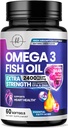 Omega 3 ribje olje dopolnila 2400mg - Trojna moč Omega 3 Maščobne kisline, naravno zdravje srca Možgani in skupni podpora - Maščobne kisline z EPA & DHA - Wild Caught ribje olje dodatek - 60 Softgels