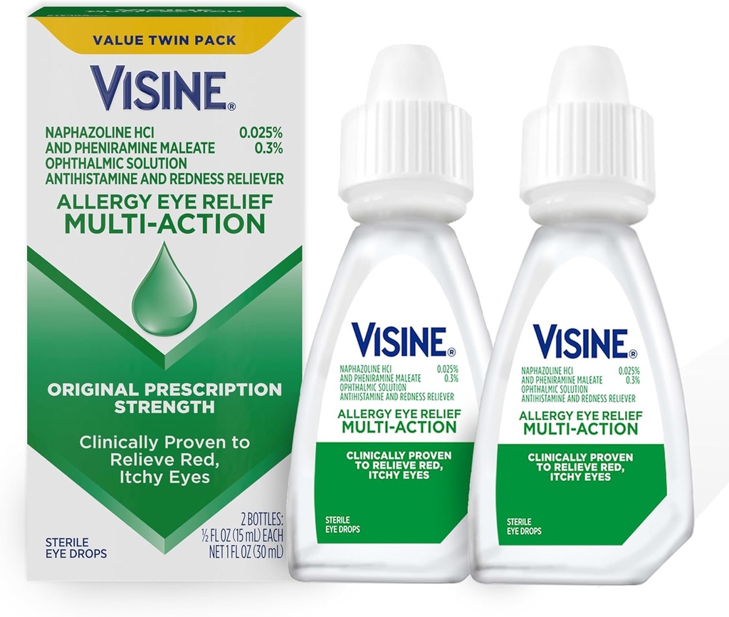 Vizine Alergija Eye Relief Multi-Action Antihistaminik in rdečina Reliever kapljice oči s Pheniramine Maleat & Naphazoline HCl, Kapljice za oči zdravljenje rdeče, srbeče, Alergija oči, 0,5 fl. oz, 2 pakiranje