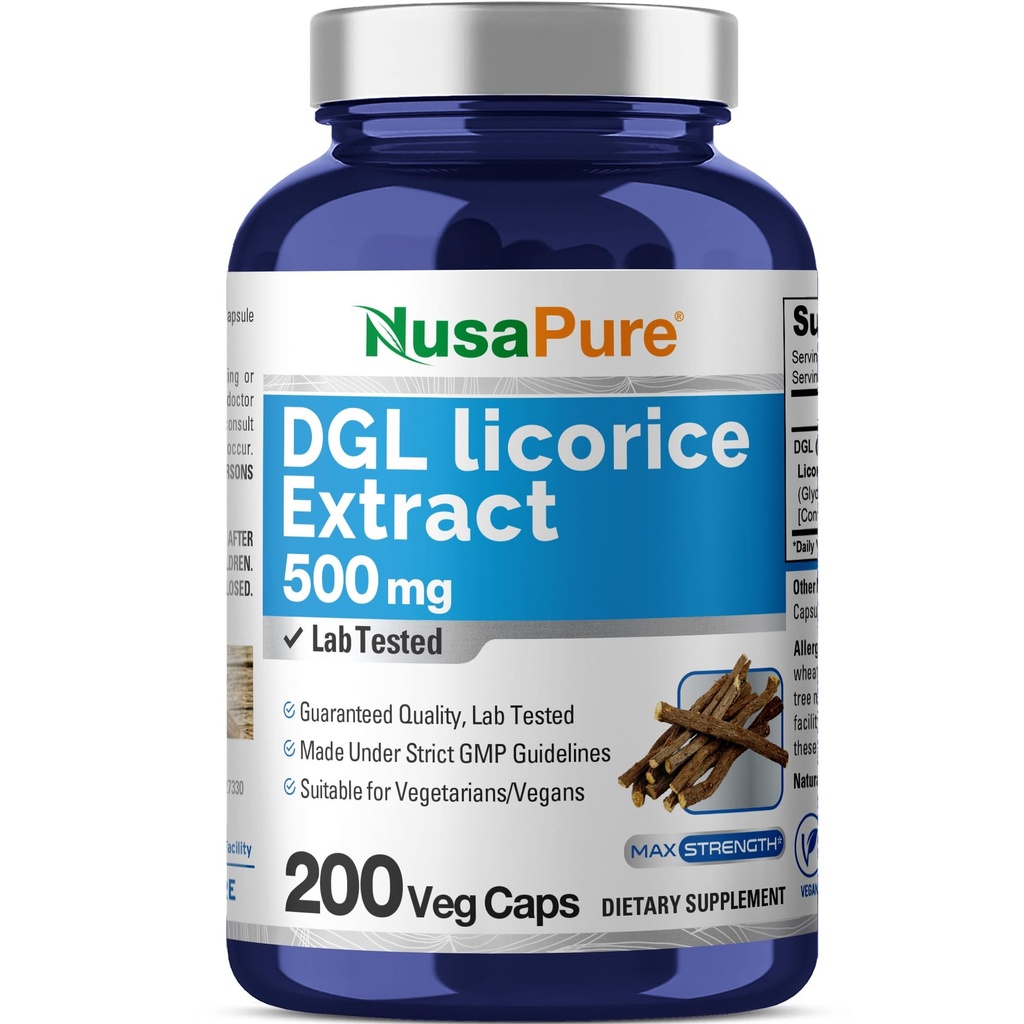 NusaPure DGL Likorice Extract 500 mg 200 Veggie kapsule (Vegan,Non-GMO)