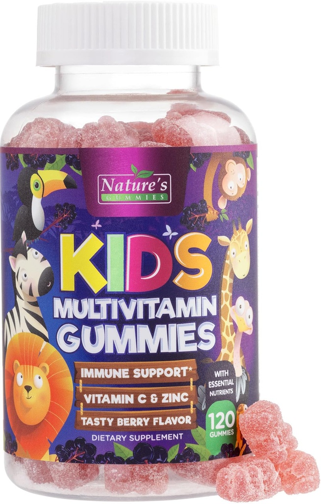 Multivitamin za otroke - Popoln dnevni otroški multi vitamin Gummy Chew z vitaminom D, B Vitamini, cink & več - Energija, spomin Fokus & Imune Health Support - Natural Berry Flavor - 120 Gummies