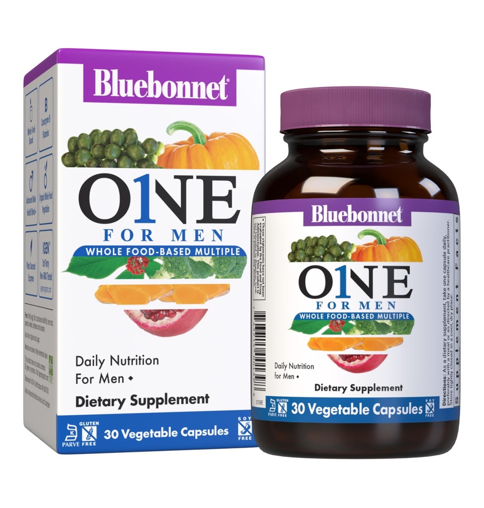 Bluebonnet Nutrition Ena za moške Cela hrana na osnovi več, Daily Nutrition*, Non-GMO, Vegetarian Friendly, Košir, Gluten-free, Soy-free, Dairy-free, Iron Free, 30 Zelenjavnih kapsul, 30 Servings