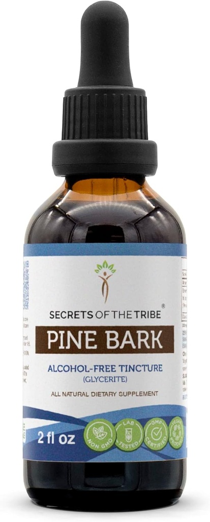 Skrivnosti Tribe Pine Bark Tinkture izvlečka brez alkohola, Wildcrafted Pine Bark (Pinus Massoniana) Posušene Bark 2 oz