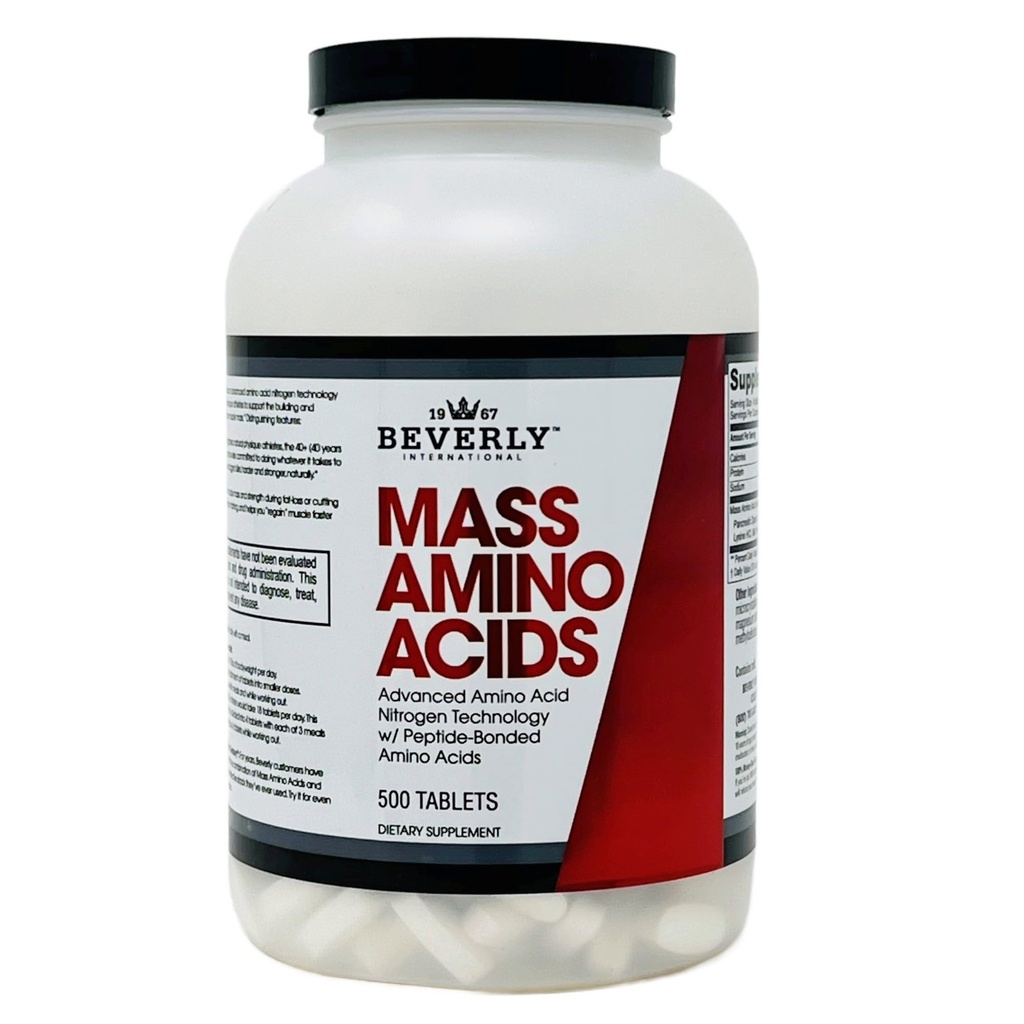 Beverly International Mass Amino Acids, 500 tablet. Uporabite Pre-Post Workout, z obroki, Bistveno za obnovo mišic in popravila. Popoln profil aminokislin