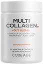 Codeage Multi Collagen + Gut Mešanica dodatek - Prebavni probiotiki, DGL Licorice, Aloe Vera, Ekološka peppermint list, Slippery Elm - Hidrolizirane tablete govejega kolagena - Ne-GMO - 90 Kapsule