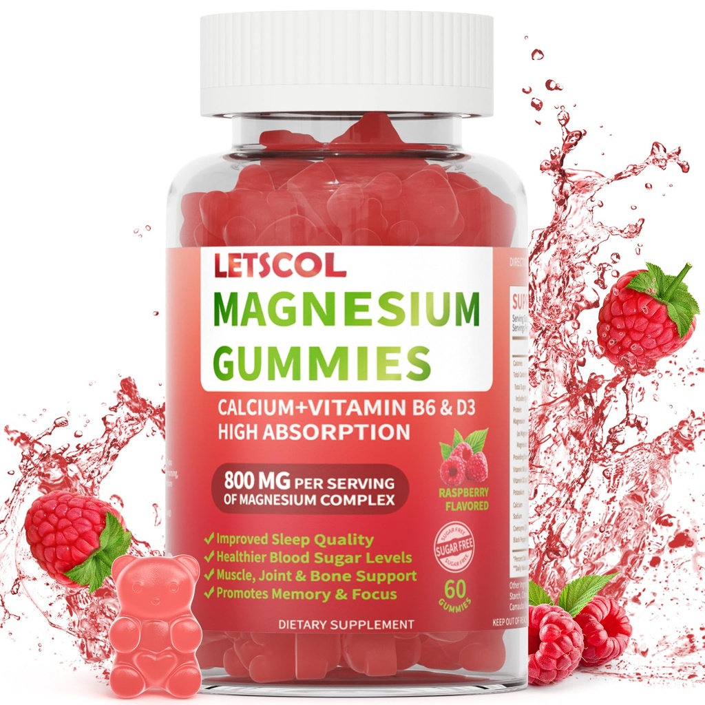 Magnezij Glycinate Gumies 800mg na serviranje, sladkor brez magnezija dodatek z magnezijevega malata, kalcij, vitamin D3, B6, CoQ10 za mirno podporo in spanje za odrasle otroke