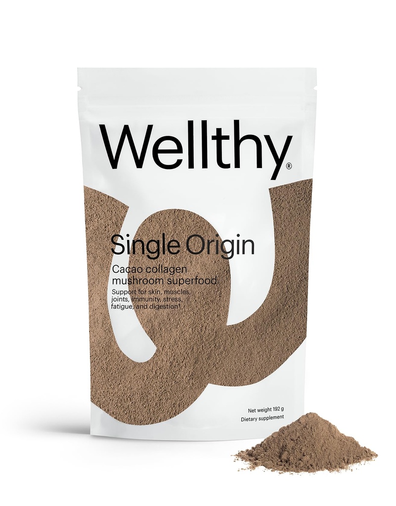 Wellthy Colagen Superfood Powder, bori stres in utrujenost, Cacao, gobe Powder - Organic Chaga & Reishi ekstrakti, Certified Organic Matcha, Alergen-free & Non-GMO