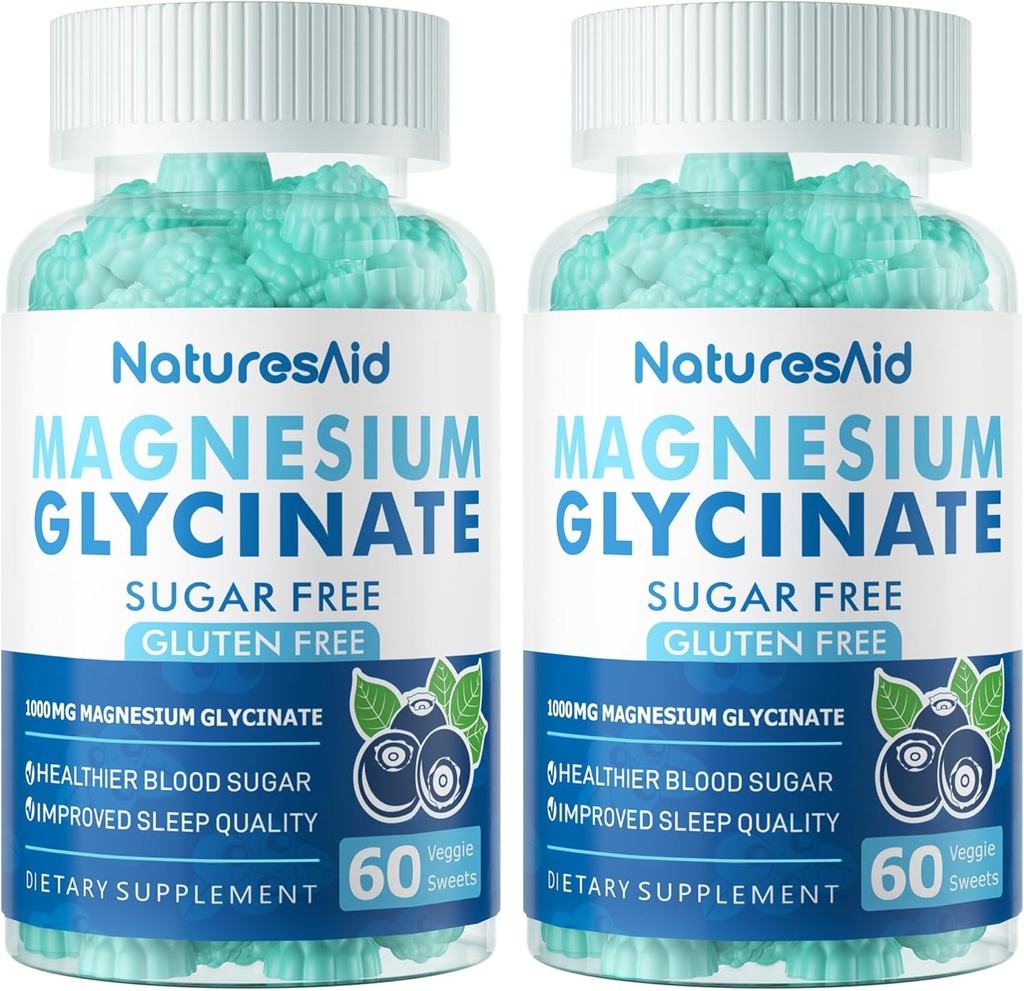 Magnezij Glycinate Gumies 1000mg - Brez sladkorja Magnezij Kalij dodatek z vitaminom D, B6, CoQ10 za mirno Mood in podporo za spanje - 120 borovničevih gumijev -2 paket