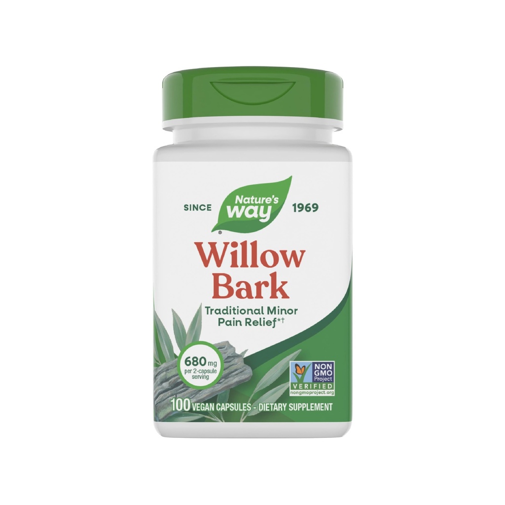 Naravoslovna pot Willow Bark, tradicionalno olajšanje nelagodja zaradi občasnih pretiravanj*, Projekt Non-GMO preverjen, 680 mg na postrežbo, 100 veganskih kapsul