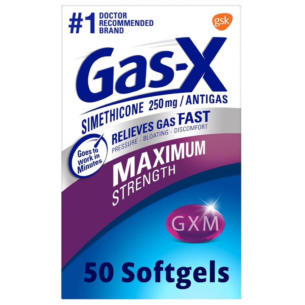 Plin-X Največja jakost plina Relief softgels s simetikonom 250 mg za napihnjenost Relief - 50 število