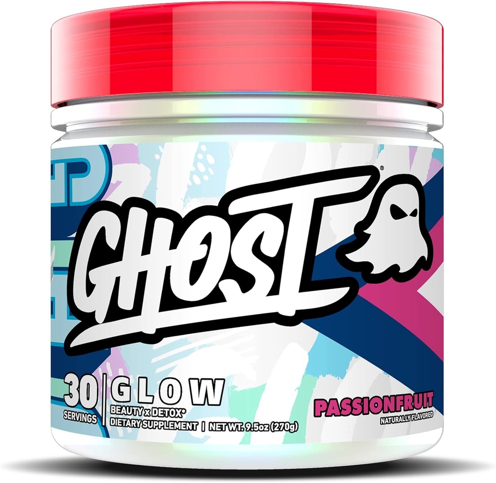 GHOST Glow: Beauty and Detox Support Formula - 30 Servinga, Pasijon - Koža Boosting Biotin in L-Theanin za antioksidate za hidracijo, Radiance, kompleksnost in nourishment - Vegan, Gluten-free