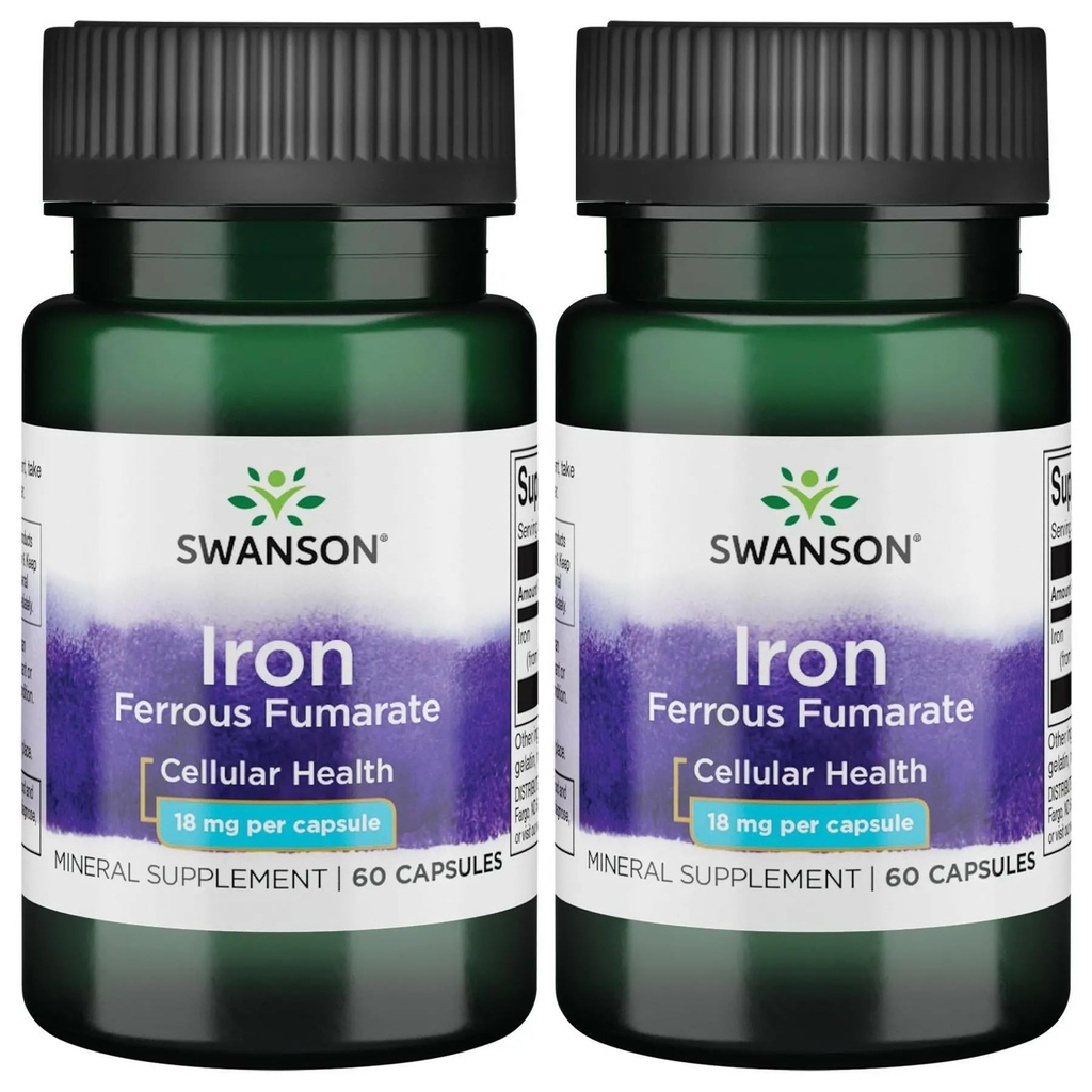 Železo Swanson (Ferrous Fumarate) - Mineral Supplement Promotion Energy Support - visokokoncentracija Formula Pomoč pri dovajanju kisika in Presnova maščobnih kislin 60 Sgels (2 paket)