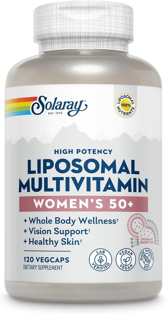 SOLARAY liposomski multivitamin za ženske 50 Plus, Izboljšana absorpcija z železom, vitaminom D, vitaminom C, B12, biotin & več, Imunska podpora in zdravje kosti, Vegan, 60 Serving, 120 VegCaps