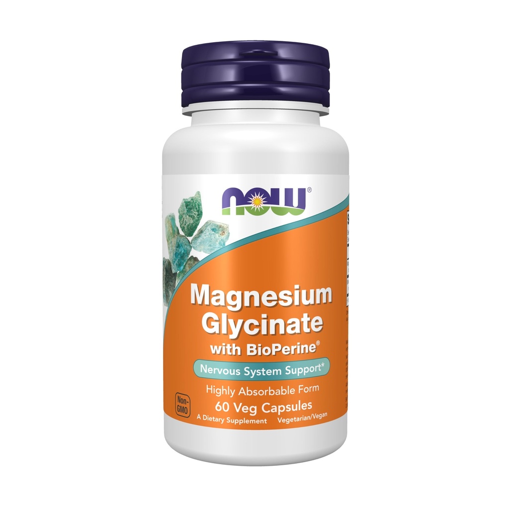 NOW Food Supplements, Magnezij Glicinat z BioPerine, 60 Veg kapsule
