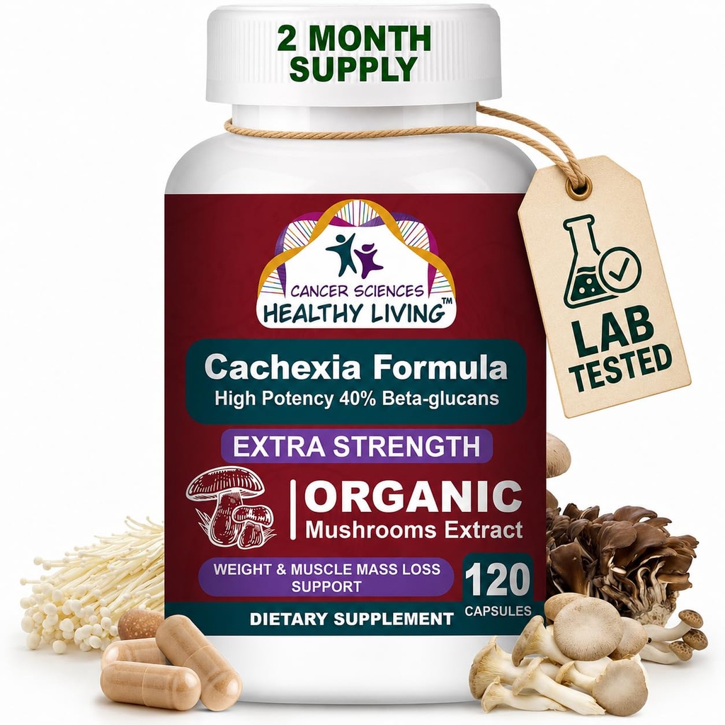 CANCER ZNANOSTI Cachexia Supplement, USDA Certified Organic Gobe Extract Kapsule, Dodatna jakost 1.500 mg, Visoka moč 40% Beta-glukani, Imunska in presnovna podpora, Podpora za telesno maso in mišično maso