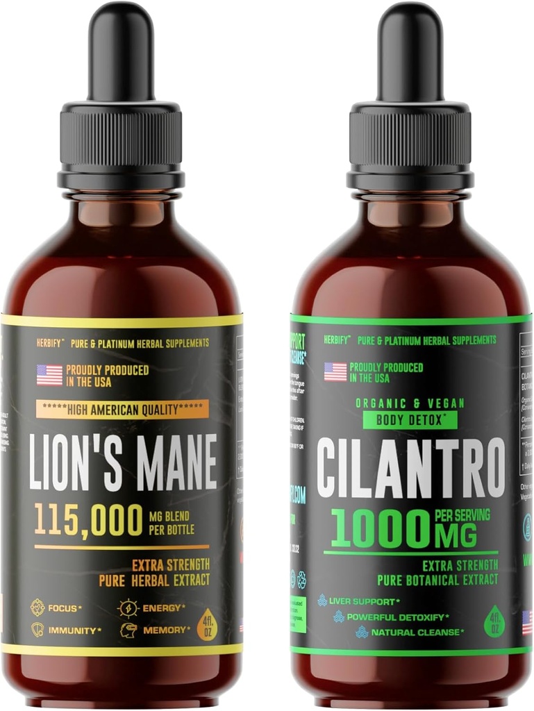 HERBIFY paket - Levi Mane kapljice in Cilantro Tinkture - Možganska okrepitev in razstrupljanje telesa