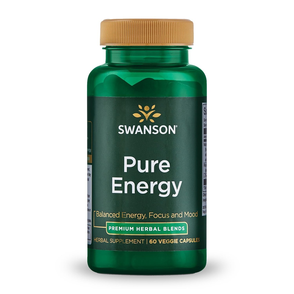 Swanson Pure Energy Presnova Koncentracija Fokus Podpora Stres Management Adaptogene zelišča Zeliščni dodatek 60 Veggie kapsule (Veg Caps) Vegan