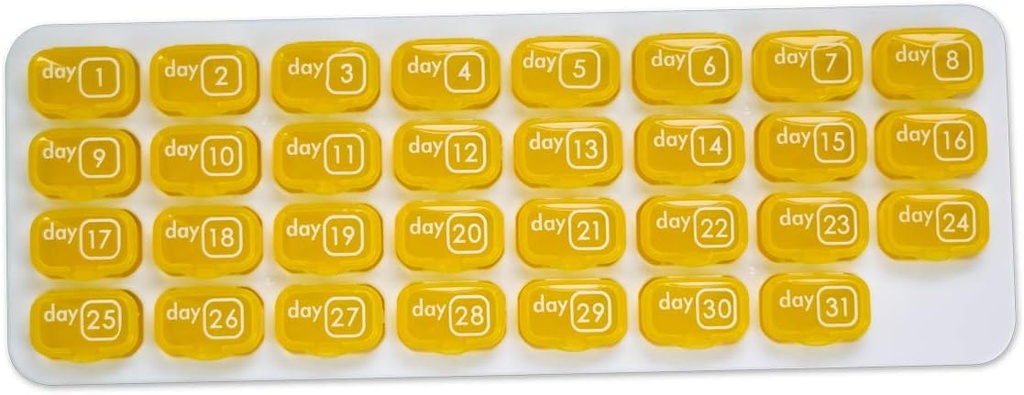 31 dan Mesečne tablete Pod Organizator za enostavno upravljanje zdravil - Ostani na poti z dnevnim vitamin dopolnila Med škatle, pripravljen za potovanje - Rumena