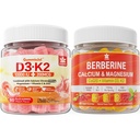 Brez sladkorja Vitamin D3 K2 Gumiji s kalcijevim, magnezijevim citratom, vitamin C + berberinski dodatek Gumiji, z liposomskim berberinom in berberinskim HCI, kalcij, magnezij