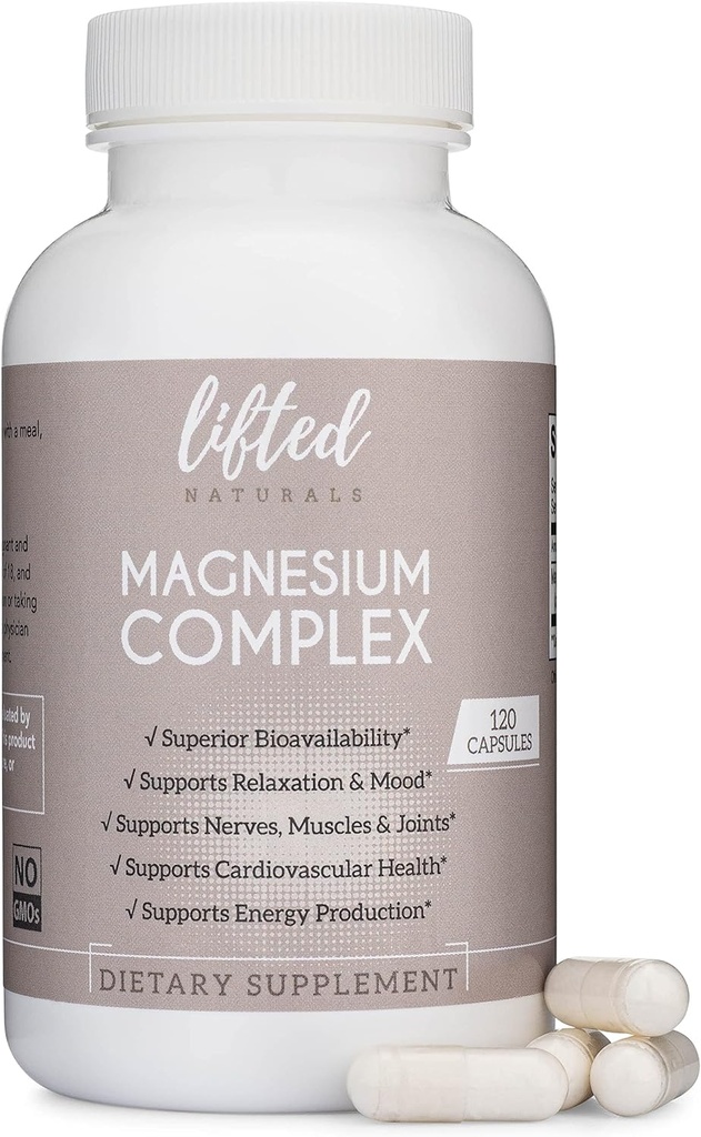 Magnezijev kompleks - Dvigani naravni Magnezij Dodatek w/ Biglicinat, Malate, Taurate - 120 Kapsule - Biorazpoložljivi Magnezijev Formula za razpoloženje, spanje, energijska podpora*