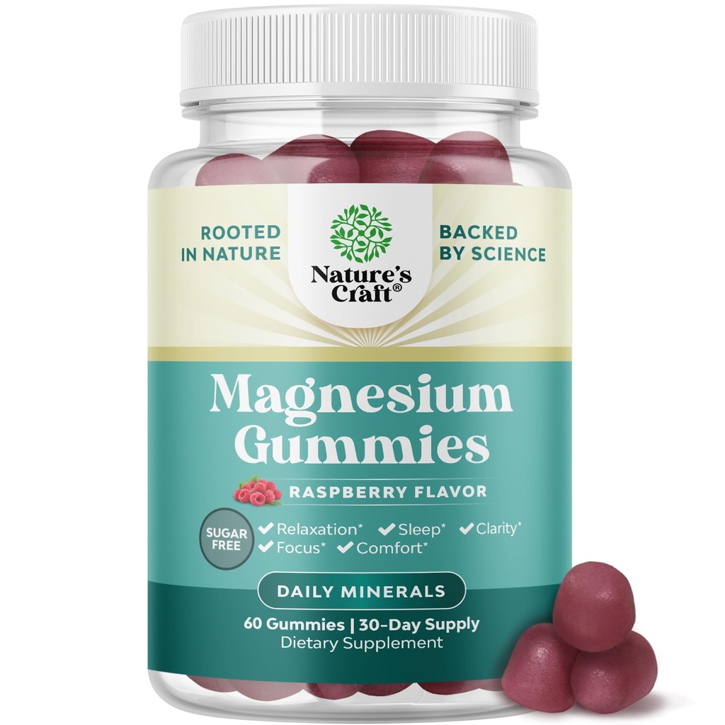 Sugar-free Extra Strength Calm Magnezij Gumies za odrasle - Sprostitev magnezijevega citrata Gumies z Elemental Mag - Sleep Aid Soft Chews Raspberry Flavored - Body & Mind Relaxation - 60 Count