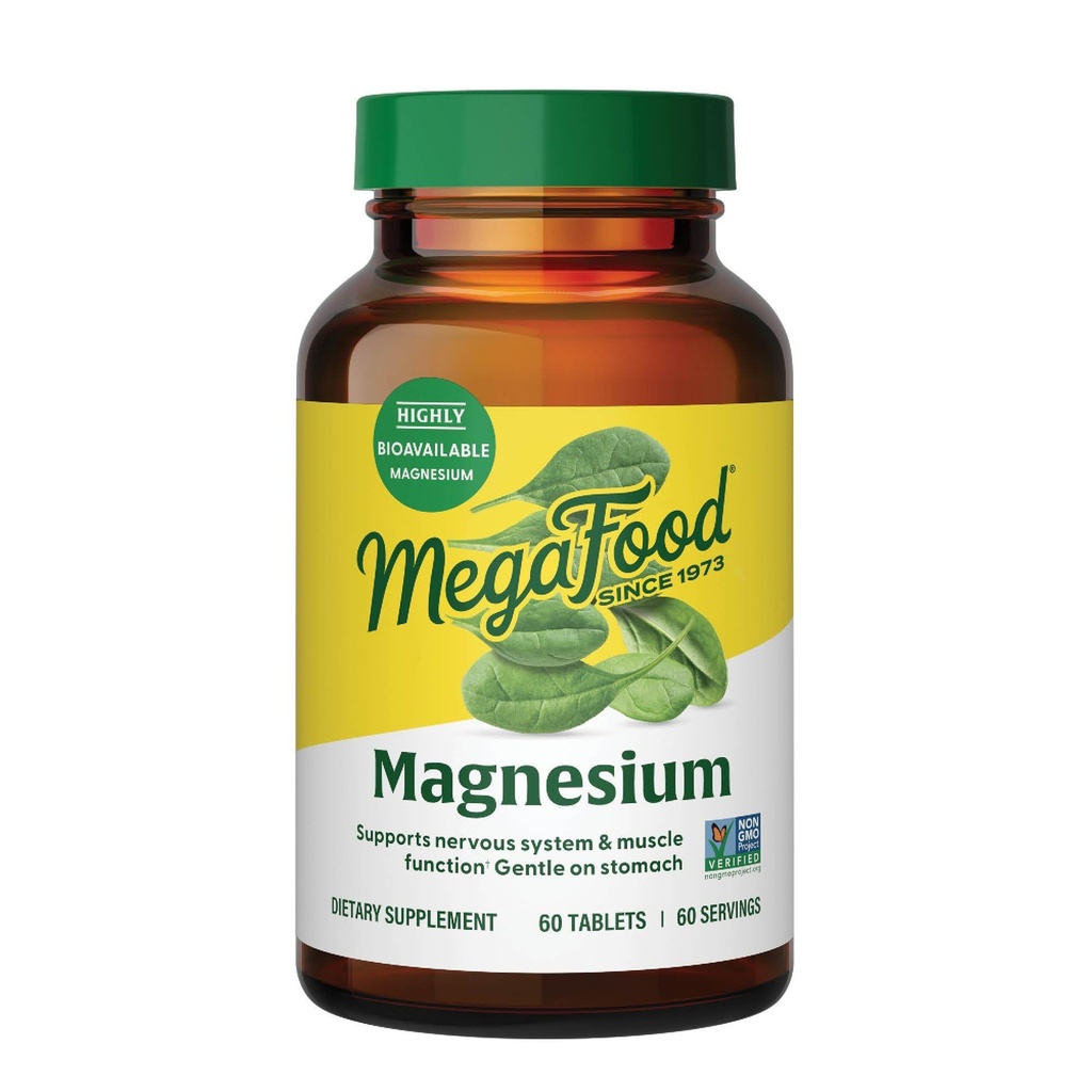 MegaFood Magnezij - Podpira srce in živčni sistem - Magnezij dodatek s fermentiranim magnezijevim glicinatom - Vegan, Gluten-free, Non-GMO in Kosher - Made without 9 Food Alergens - 60 Tabs
