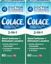Colace 2-v-1 Stool Softener Plus Stimulant Laxative za nežno učinkovito zaprtje Relief, Docusate Natrij Plus Sennoside, 60 Število (Pack od 2)
