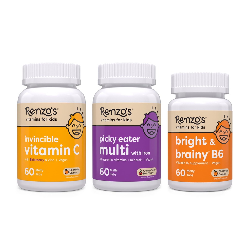Renzovi vitamini Nazaj v šolo Budle, Bright & Brainy Vitamin B6, Picky Eater otroci multivitaminski, in otroci Vitamin C z Elderberry & cink za imuno podporo