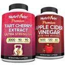 Nutrivein Premium Tart Cherry 500mg & Apple Cider Vinegar 1600mg Bundle - Muscle recovery & sečne kisline Cleanse Plus Podpora in upravljanje teže - Non-GMO, Vegan/Vegetarian - 90 + 120 tablet