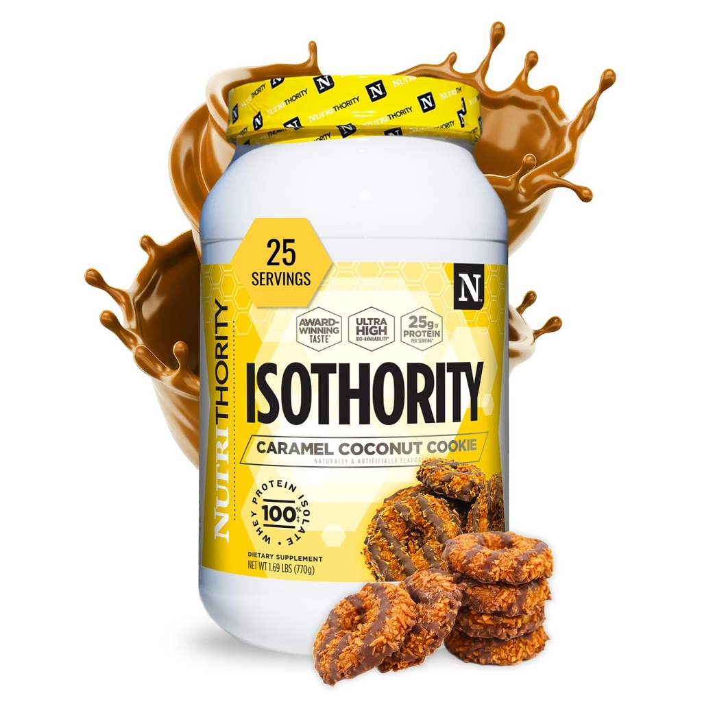 Izotority Whey Protein Izolat, karamelni kokos Cookie, 2 lb - Ultra Absorbibilne razvejane verige aminokislin (BCAA) Powder s 25g na serviranje, nizko karbulator - Build Muscle & Pospešeno okrevanje