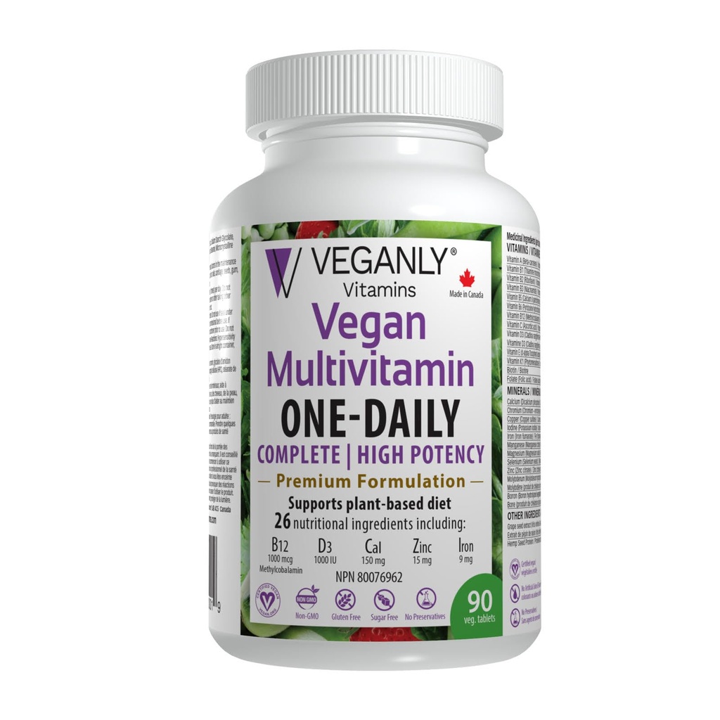 Vegan multivitamin One-Daily, (90 Veg Tablets). Popolna prehranska podpora za rastlinsko-bazne, veganske ali vegetarijanske diete. 26 Essentials with High Potency in B12 & D3.