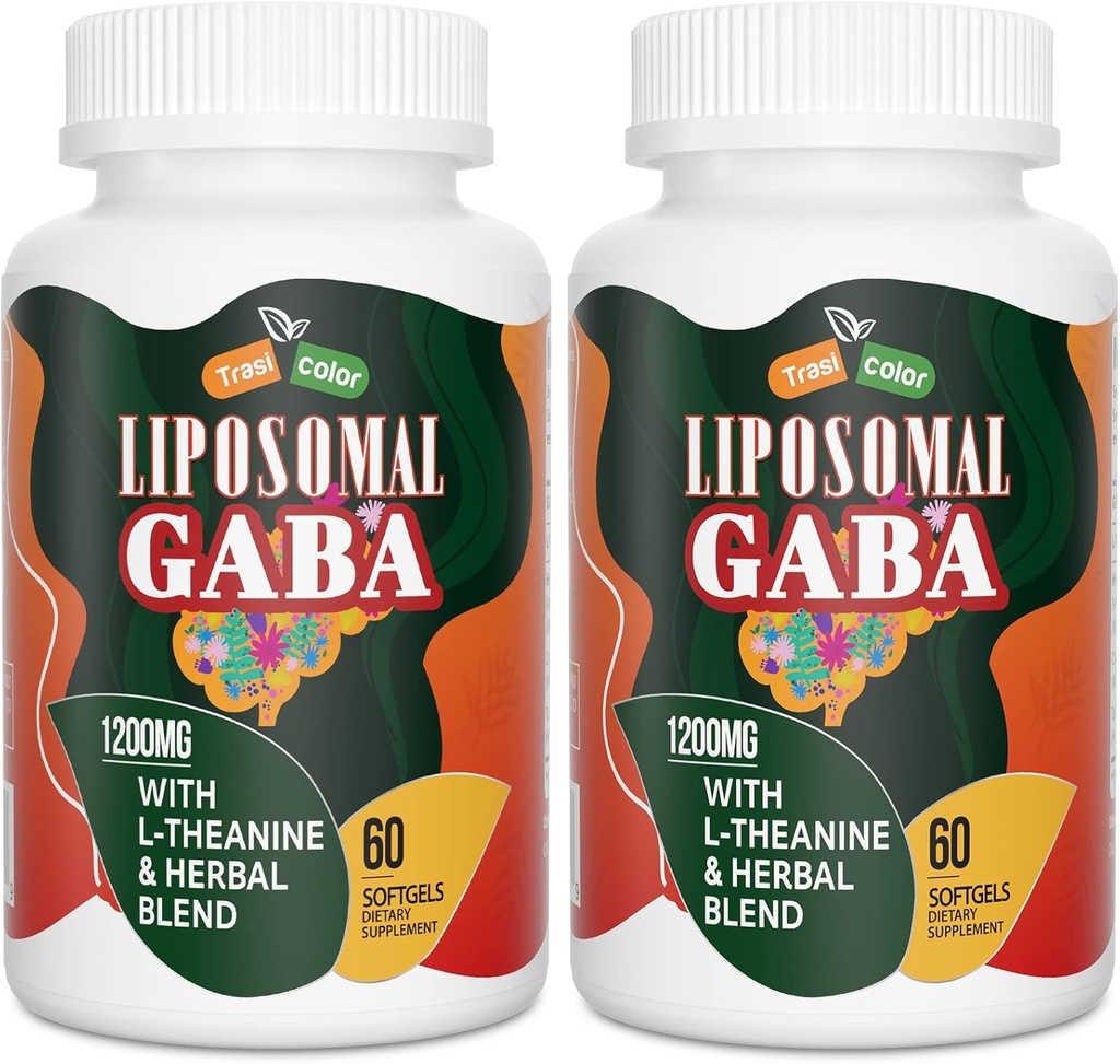 Liposomal GABA z L-teanino dopolnila 1200mg - Visoka absorpcija GABA kompleks z Ashwagandha, Kamilica, Tart Cherry Zeliščni dodatki za moške in ženske, 120 Softgels