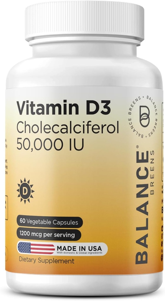 Balancebreens Vitamin D3 50.000 i.e., 60 Veggie Kapsule - visoka jakost, podpira zdravje imunskega sistema in kosti - enkrat tedensko
