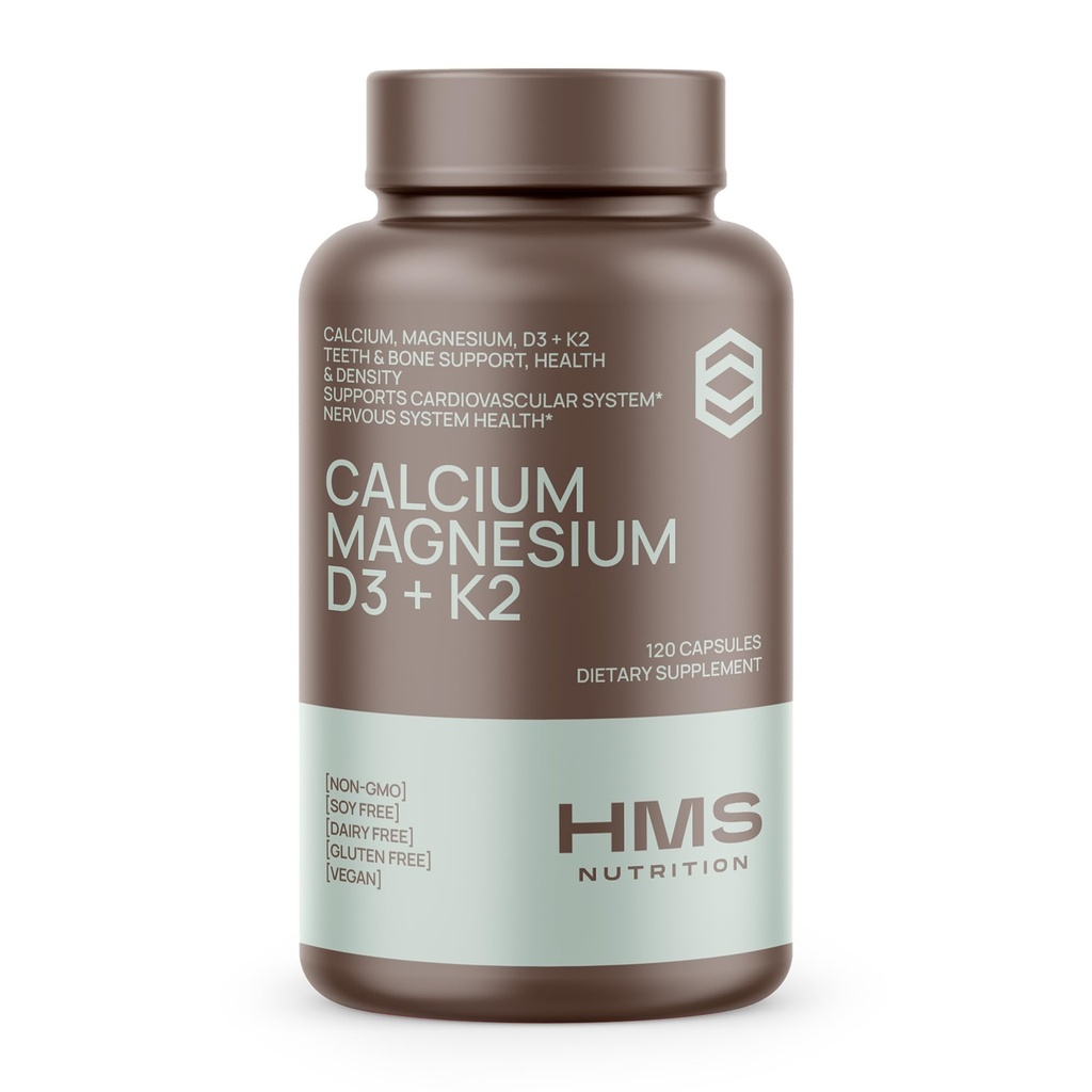 Kalcij, magnezij, vitamini D3 + K2 za zdravje kosti, imuno podporo, kosti in zob Kalcij dodatek za ženske in moške, ne-GMO, Gluten-free, 120 kapsul