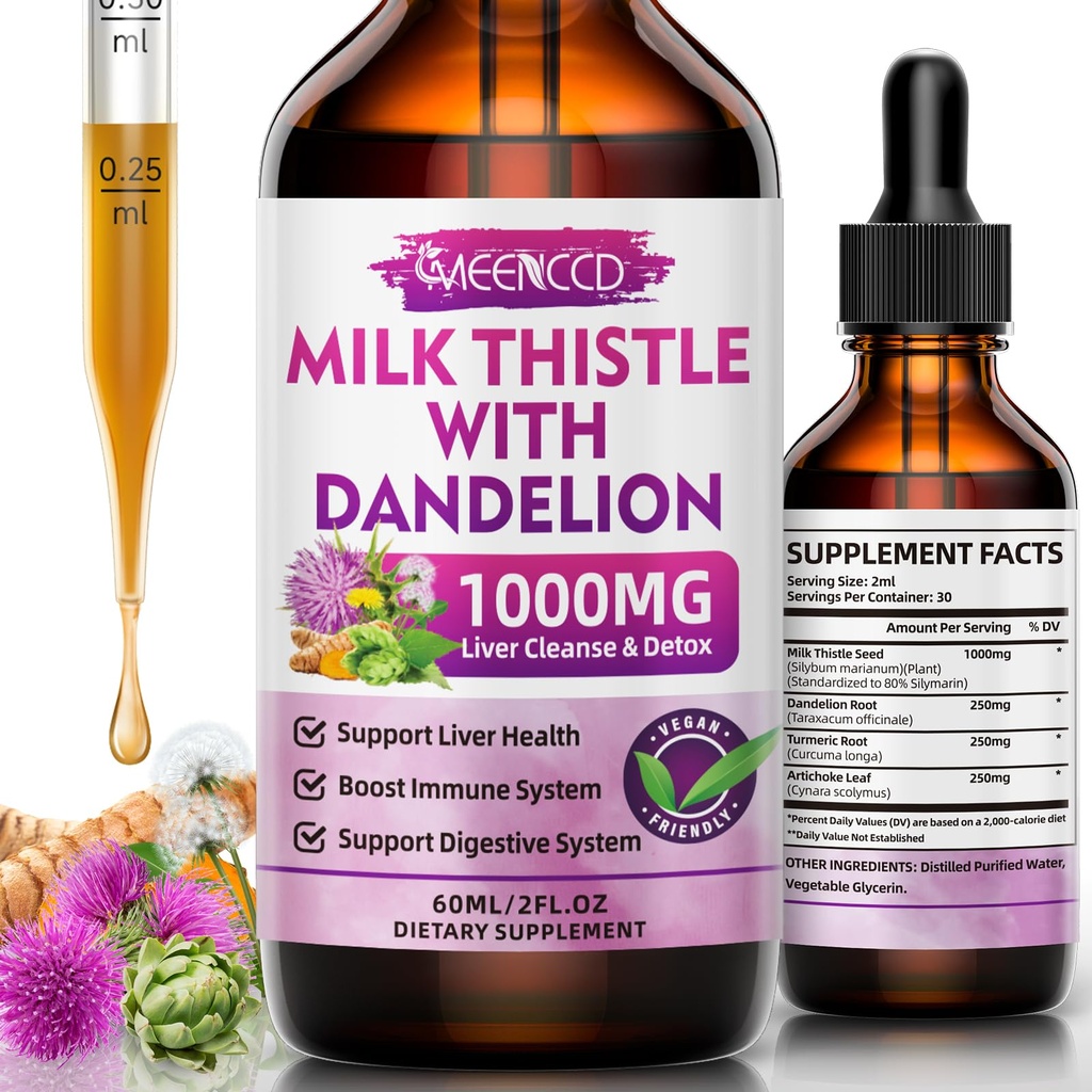MLEČNE Opornice Tekoče kapljice - Milk Thistle dodatek s Silymarin, antioksidant podporo, Vegan, Non-GMO, 2 Fl Oz
