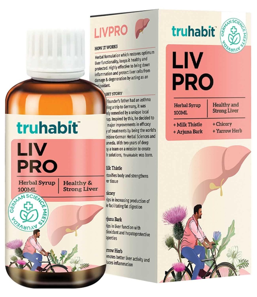 Livpro Jetra Detox Sirup z mlekom Thistle & Arjuna Bark z zeleno kuro, Jetrni dodatek z mlekom Thistle jeter Detox Cleanse, Organic Jetra Support - Nemška znanost z Ayurveda, 3.4 Fl Oz (100ml)