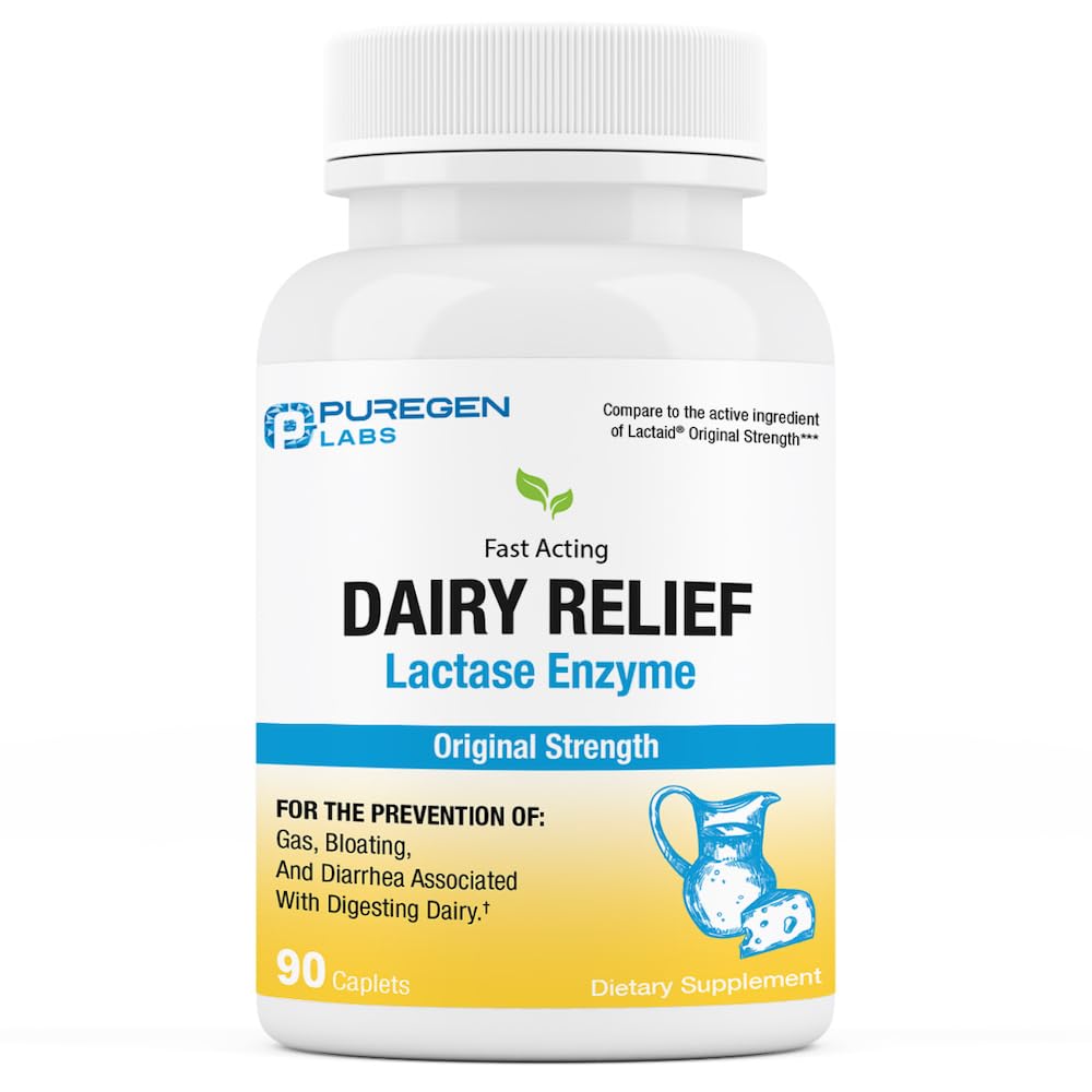 Puregen Labs Dairy Relief Natural Fast action Lactase Enzyme 3000 FCC, Laktoza Intolerance tablete 90 Kapleti