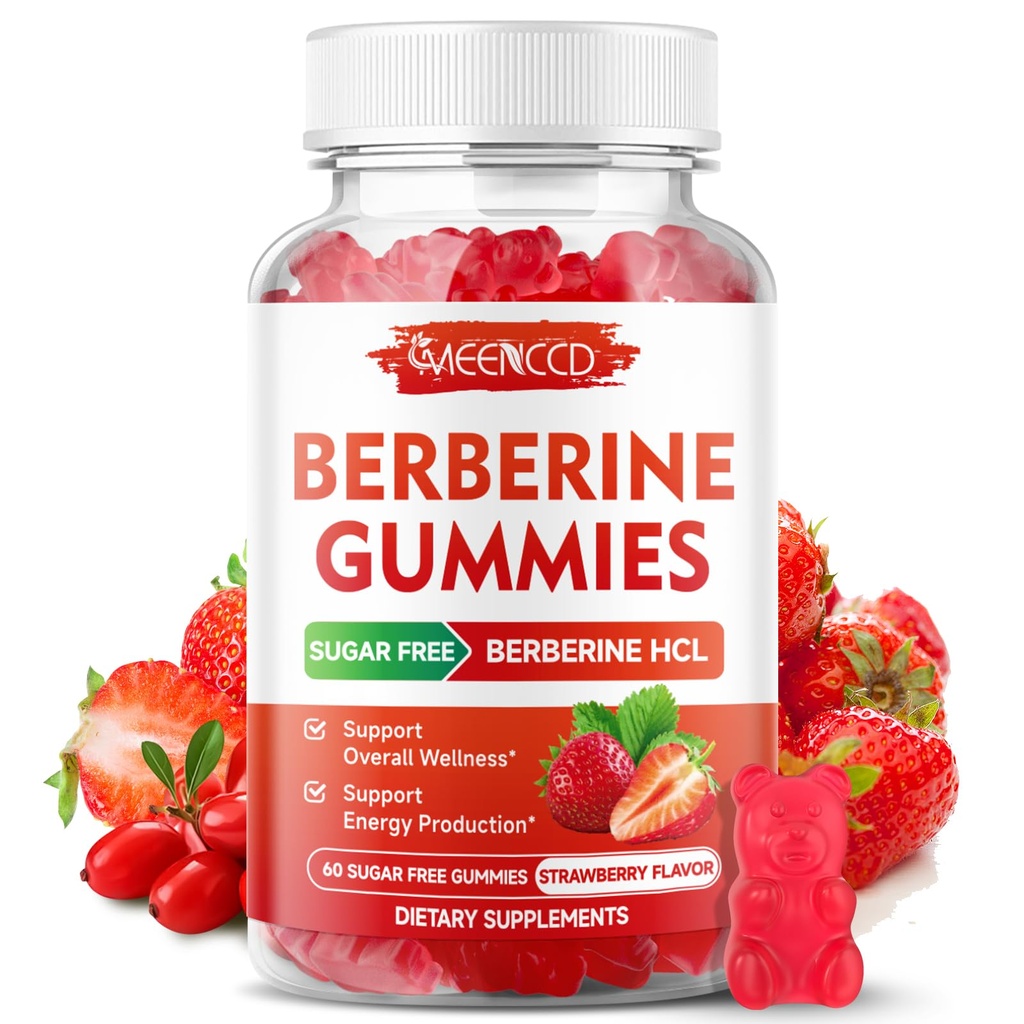 Berberine Gumies s Ceylon Cinnamon 1500mg visoke jakosti Berberine HCL dodatek za imuno podporo, sladkor brez, Vegan, jagodni okus, 60 grof