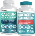 PrimeMD 4- v-1 Kalcijevi dodatki za ženske in moške ali srce, obrambo kosti in telesa (120 ct) in 28- v-1 Quercetin z Bromelainskim dodatkom - Quercetin 500 mg Kapsule za podporo imunske zaščite (120 ct)