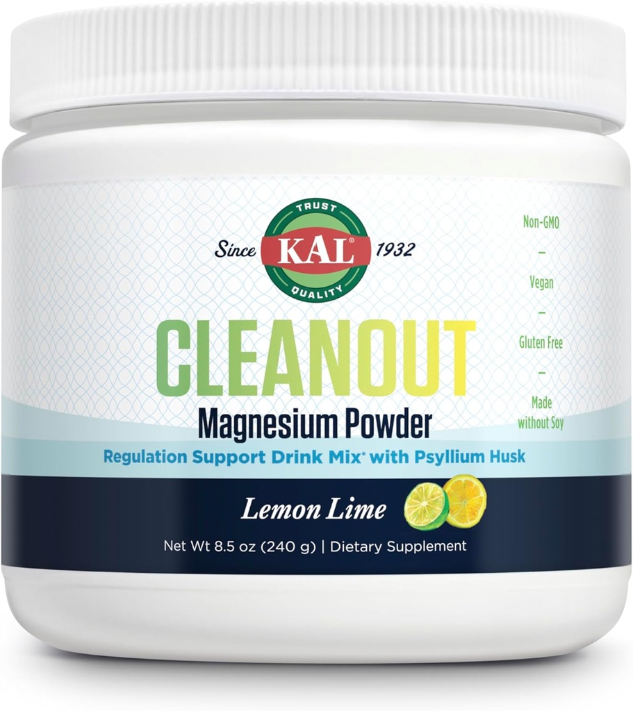 KAL Cleanout Magnezij Plus Psylium Husk Powder - Lemon Lime - Magnezijev oksid s priborom Fiber - Regulation Support Drink Mix - No Sugar - 60-Day Garancija, 40 Servings, 8.5 OZ