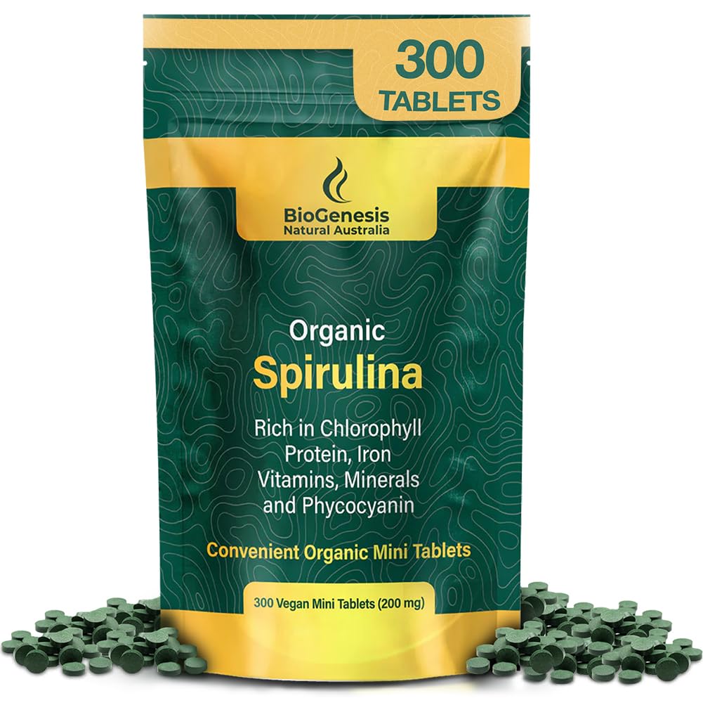 Biogeneza Organic Spirulina Mini tablete – 300 Count (200 mg) 