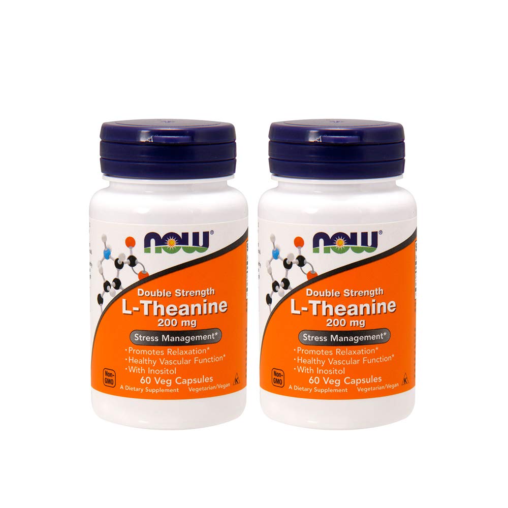 NOW Foods L-Theanine 200 mg, 60 Zelenjavna kapsula (2 pakiranji)