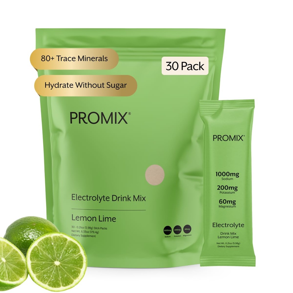 ProMix Nutrition Elektroliti Powder Packets - Sugar Free, Zero Calorie, Stevia Free, Fasting prijazno, Naravna himalajska Roza sol - Lemon Lime - 30 Serving (Pack of 30)