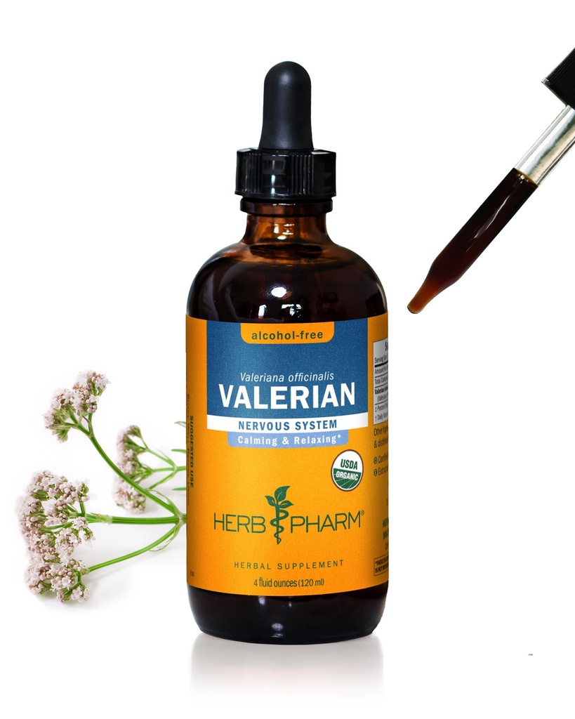Herb Pharm Certified Organic Valerian Root Liquid Extract za sprostitev in mirno spanje, Alkohol-free Glicerit, 4 Ounce