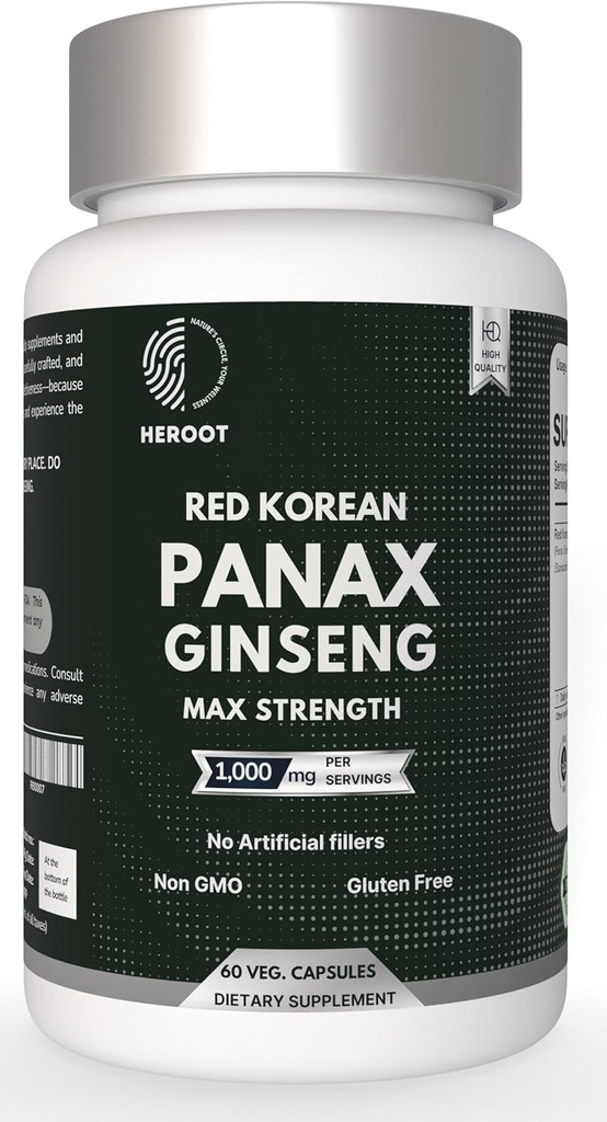 Panax Ginseng kapsula 500 MG na servisno energijo, podporo za spomin in zdravje možganov, ne-GMO (paket s 60 kapsulami)