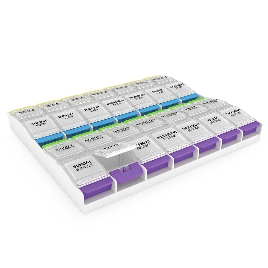 EZY DOSE Weekly (7-Day) Tablete organizator, Vitamin Container, in Daily Medicine Planner, 2X-veliko potisni gumb predelki, Artritis prijazno, enostaven za uporabo, 4 krat na dan, Clear Lids, BPA brezplačno