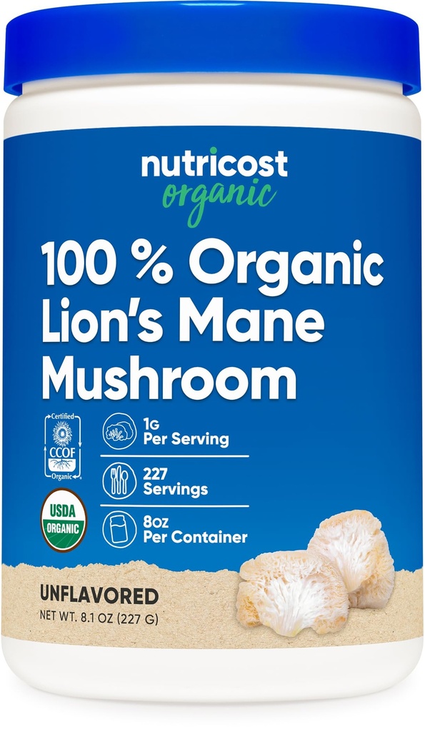 Nutricost Ekološki lev Mane Gobe Powder (8 oz) - 227 Servings, Certified USDA Organic dodatek